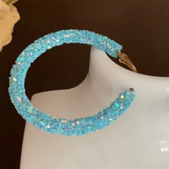 Blue Hoop Earrings - Picture 2 of 3